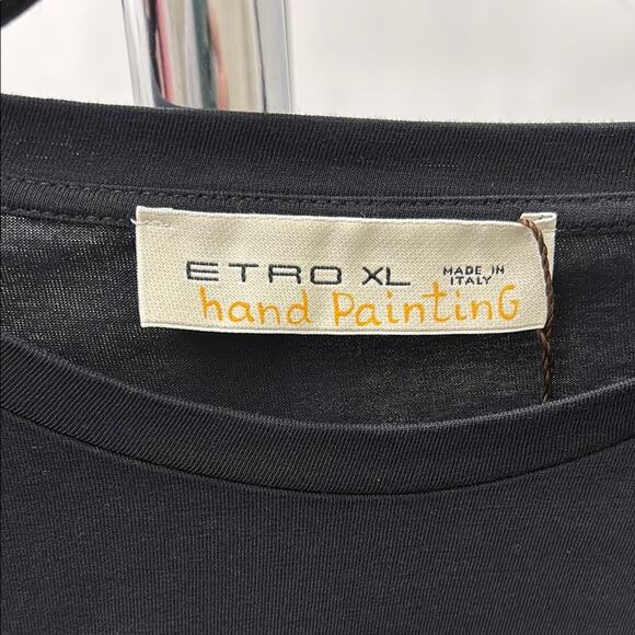 NWT Etro Black Short Sleeve Tee with Leopard hand painting Size XL - Picture 2 of 7